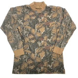 Vintage Mossy Oak Camo Fall Foliage Long Sleeve Mock Neck T Shirt Mens Sz S/M